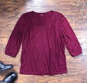Garnet Hill • Pleat-Detail Knit Tunic burgundy maroon top tee shirred tencel