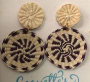 NEW Boho Mini Circle Drop Dangle Rattan Ivory Handmade in Honduras Earrings