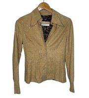 Dolce & Gabbana Italy Suede Leather Tan Rhinestone Bling Jacket S Small Blazer