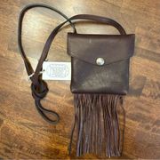 NWT Buffalo Billfold Company Leather Fringe Crossbody Bag Small Satchel Brown