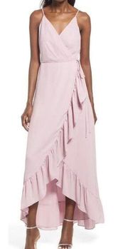 Wayf The Casey Wrap Front Ruffle Gown Dusty Pink Size XS