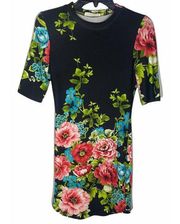 The Vintage Shop Dress Womens Medium Black Floral Crew Neck Mini Polyester Blend