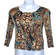 Vintage Y2K Alberto Makali Abstract Crinkle Scoop Neck Long Sleeve Blouse Small