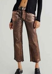 Free People Maggie Mid-Rise Jeans Metallic Mocha Brown Jeans Size 29