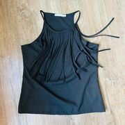 Black High Neck Fringe Tank L