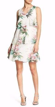 Donna Ricco New York Sleeveless Vneck Ruffle Tier Dress White Floral Size 4