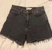 & Other Stories Black High Waisted Frayed Hem Denim Shorts