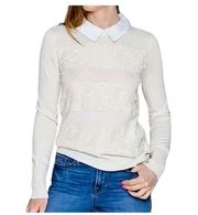 Draper James 100% Wool Detachable Collar Lace Front Ivory Sweater | Size M