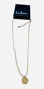 NWT Womens Lulus Dainty Hammered Gold & Iridescent Stone Necklace