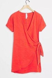 NWT Anthropologie Amadi Women's Miena Mini Dress Coral Red Wrap Dress Size Med