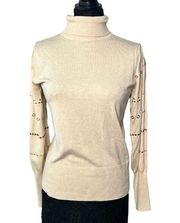 Sz S Joseph A Oatmeal Heather Turtleneck Embellished Sleeve Sweater