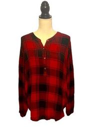 💜 Eddie Bauer Red Flannel Top size L EUC