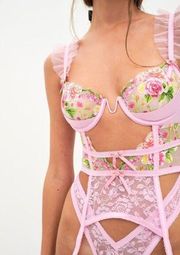 FOR LOVE & LEMONS Sabrina Teddy in Pink Floral Size XX-Small NWT