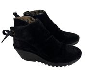 Fly London Yebi Wrap Black Oil Suede Wedged Booties Sz 39