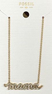 Fossil Mama Rhinestones Pendant Chain Necklace Gold Tone