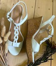 Liz Claiborne Sz 10 Ivory Slingback Open Toe Cork Wedge Sandals