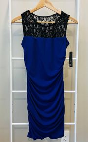 Blue Ruched Going Out Dress With Lace S