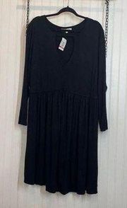 NWT The Vanity Room Black Keyhole Soft Jersey Long Sleeve Babydoll Dress Sz 2X