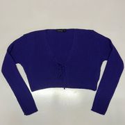 Boohoo Rib Knit Open Front Cropped Cardigan in Purple