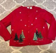 Vintage ugly Christmas sweater cardigan size xl red with embroidery