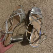 Silver Platform Block Heels Size 6.5