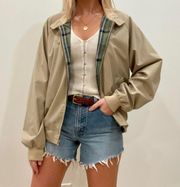 Vintage Plaid Lined Bomber Jacket in Khaki Beige