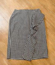 Women's Black White Gingham Ruffle Midi Pencil Skirt Size 2