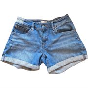 Denim Shorts Contrast Waistband Zip Fly EUC