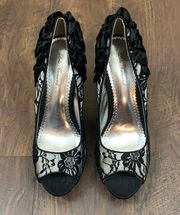 Lulu Townsend Black Lace High Heel Platforms