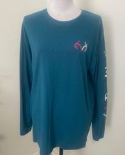 Long Sleeve Shirt with “” Left Side Arm Teal Color Size Large