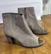TOMS MAJORCA PEEP TOE BOOTIES TAN SUEDE STUCCO PERFORATED ANKLE BOOTS SZ 11