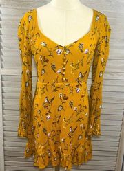 LOVERICHE Long Sleeve Boho Dress Yellow Floral-Small