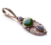 VTG 925 Silver Sajen Necklace PENDANT 2.5" Nephrite Jade Amethyst Blue Iolite