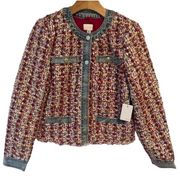 Ecru Tweed With Denim Jacket Beetroot Womens Small Knit Button Up Structured NEW