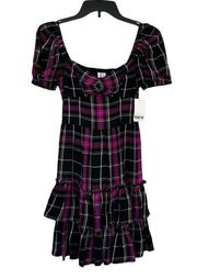 Bar III XX-Small Mini Dress Puff Sleeve Smocked Sweetheart Neck Ruffled Purple