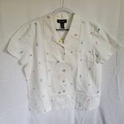 Vintage Denim & Co White Denim Floral Embroidered Women's Button Up Size XL