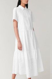 COS White Cotton Eyelet Tiered Midi Dress Sz.4