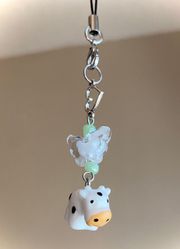 Kawaii funky y2k style cow & butterfly phone charm/keychain/bag accessory/car display🐄🌼🍃🌀🦋