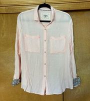 Holding Horses  Light Pink Semi-Sheer Button Up Shirt Size Small
