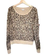Splendid Cheetah Print Thermal Top Womens Size M  Waffle Knit Modal Tan