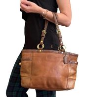 Gallery Tan Brown Leather Laced Tote Bag - Y2K Purse #E0773-11229