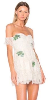 White Lace Palm Print Dress