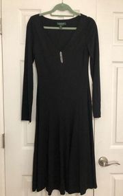 Lauren Ralph Lauren black‎ dress medium long sleeve midi length with rhinestone