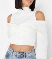 NWT Missguided High Neck Twist Overlay Knit Crop Top in White