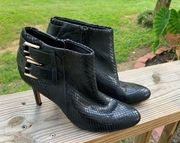 Ann Taylor Black Leather Stiletto Booties Faux Snakeskin