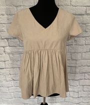 XS v-neck short sleeve baby doll top w/button back close