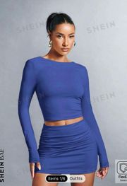 Solid Cropped Top And Pleated Skirt Set