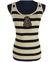 RALPH LAUREN Metallic Gold & Black Large Crest Sleeveless Sweater Tank ~ LARGE