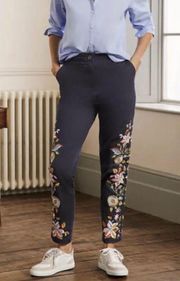 Boden Cotton Classic Embroidered Chinos In Navy Size 10R