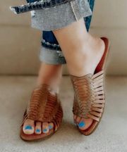 NEW ROAN Bed Stu Chasity Slide Sandals Huarache Leather Hand Woven Tan 6.5